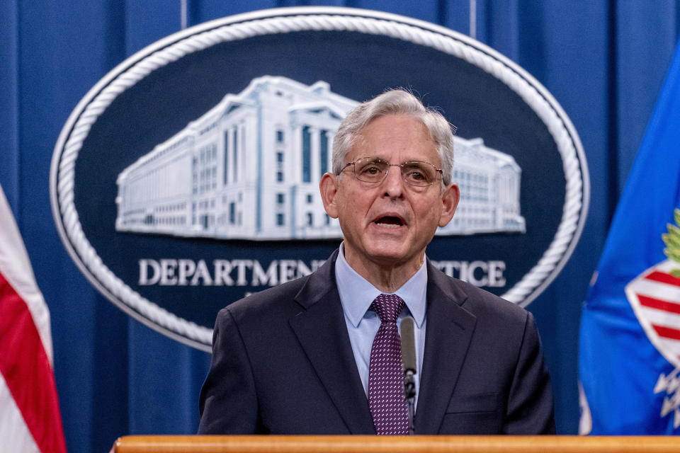 Attorney General Merrick Garland speaks at a news conference at the Justice Department in Washington on November 8, 2021. / Credit: Andrew Harnik / AP