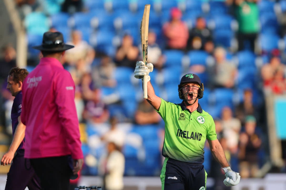 Ireland’s Curtis Campher celebrates victory over Scotland (AFP via Getty Images)