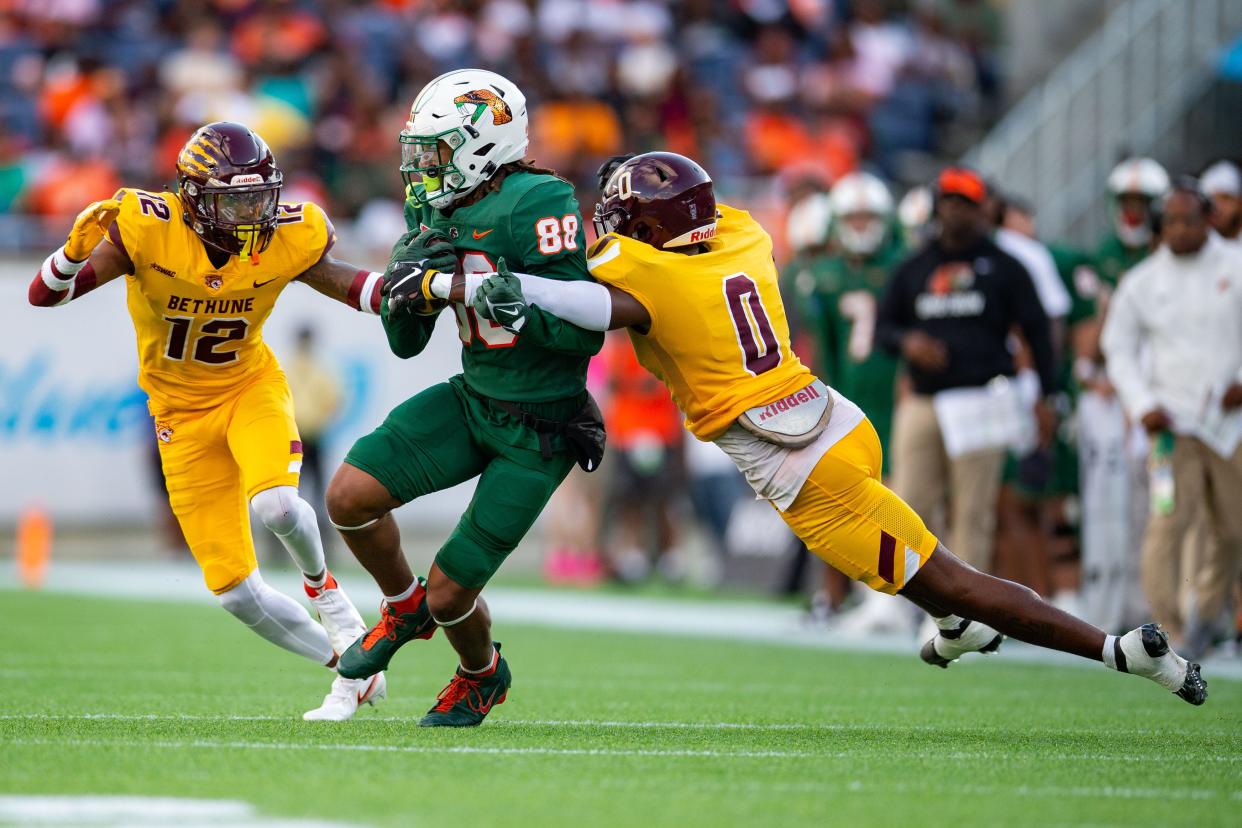 The Florida A&M Rattlers lead the Bethune Cookman Wildcats 17-0 at halftime of the Florida Classic at Camping World Stadium on Saturday, Nov. 18, 2023.