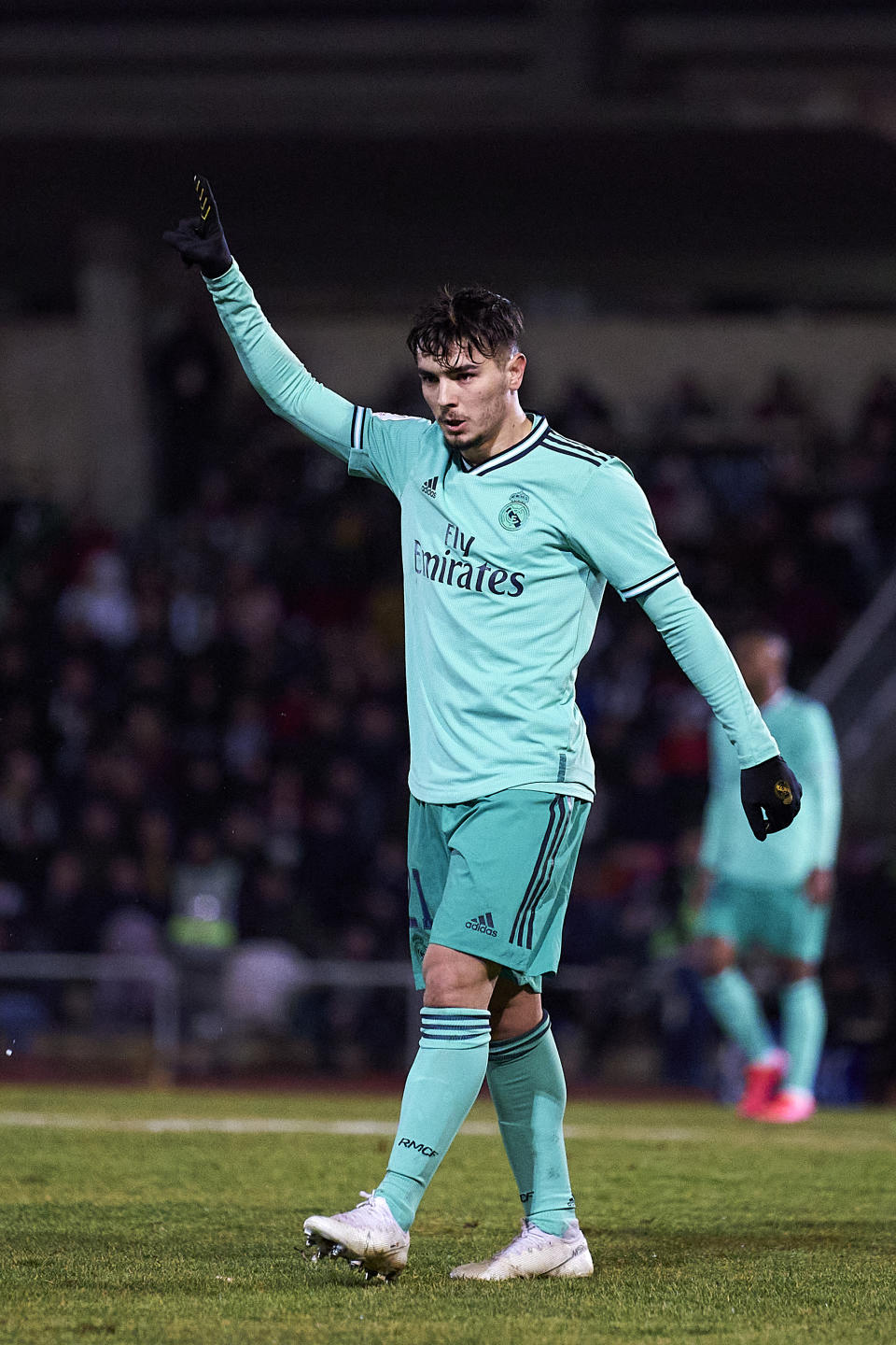 SALAMANCA, SPAIN - JANUARY 22: Brahim Diaz of Real Madrid CF celebrates after scoring his team's third goal during the Copa del Rey round of 32 match between Unionistas CF and Real Madrid CF at stadium of Las Pistas on January 22, 2020 in Salamanca, Spain. (Photo by Quality Sport Images/Getty Images)