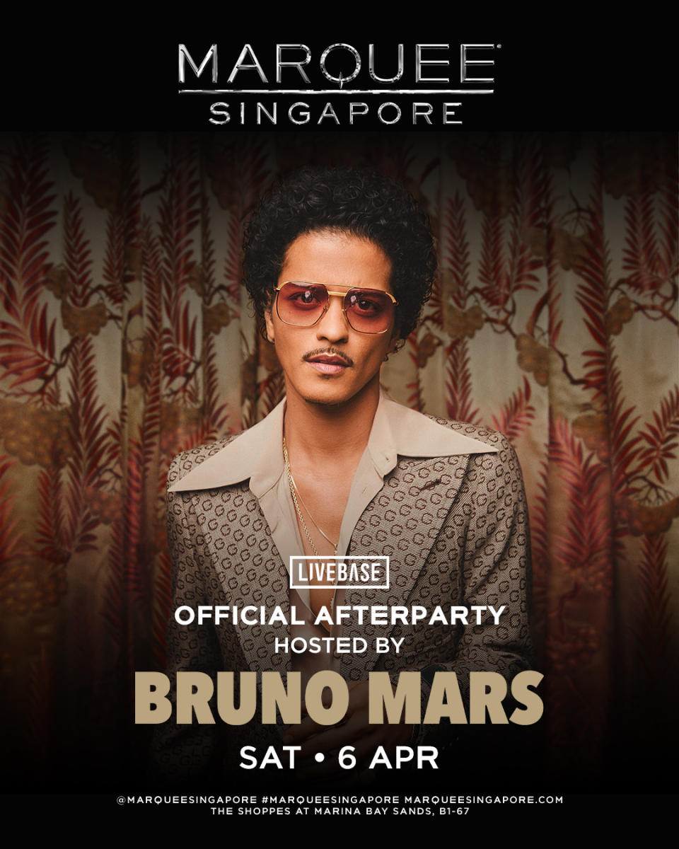 Singer Bruno Mars to host official afterparty at Marquee Singapore. (PHOTO: Marquee)