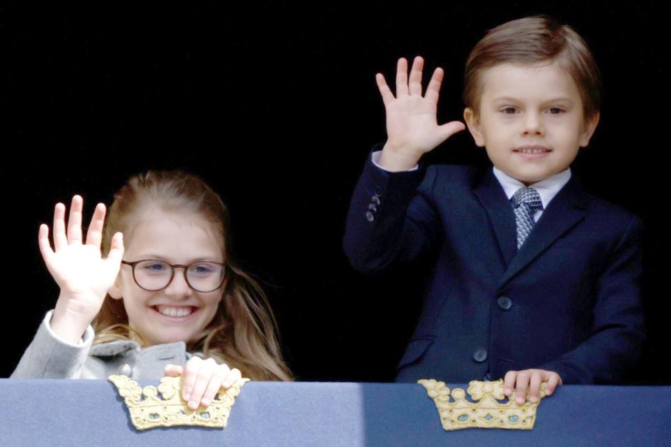 STOCKHOLM, SWEDEN - APRIL 30: Princess Estelle of Sweden and Prince Oscar of Sweden attend a celebration of King Carl Gustav's 76th birthday anniversary at the Royal Palace on April 30, 2022 in Stockholm, Sweden. (Photo by Michael Campanella/Getty Images)