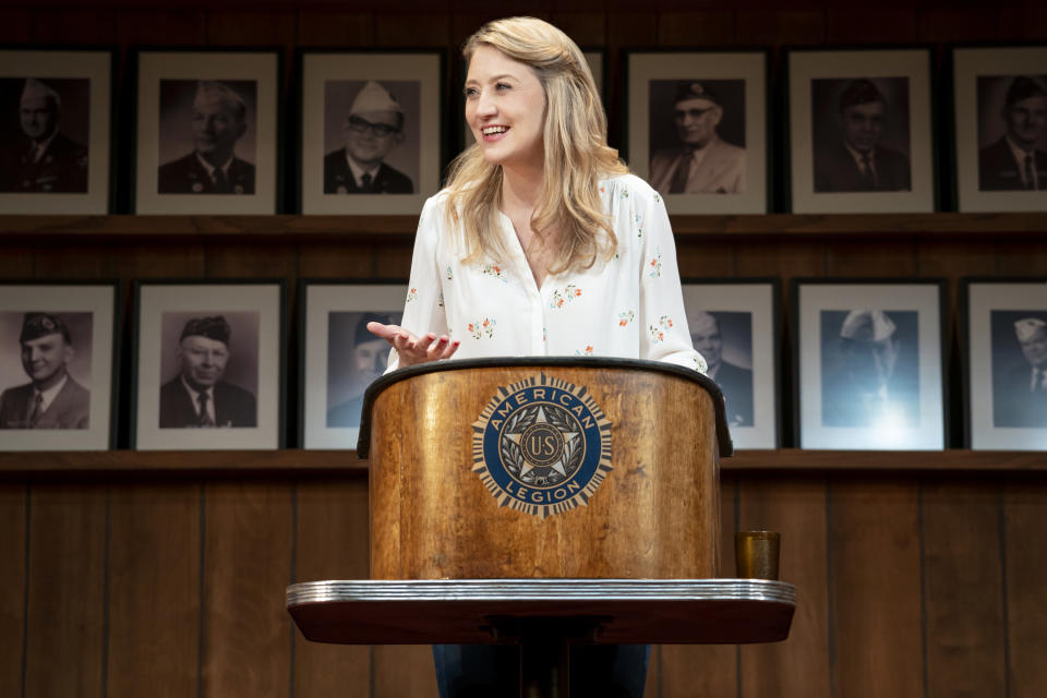 Heidi Schreck speaks at a podium