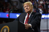 President Donald Trump speaks during a campaign rally, Friday, Sept. 21, 2018, in Springfield, Mo. (AP Photo/Evan Vucci)