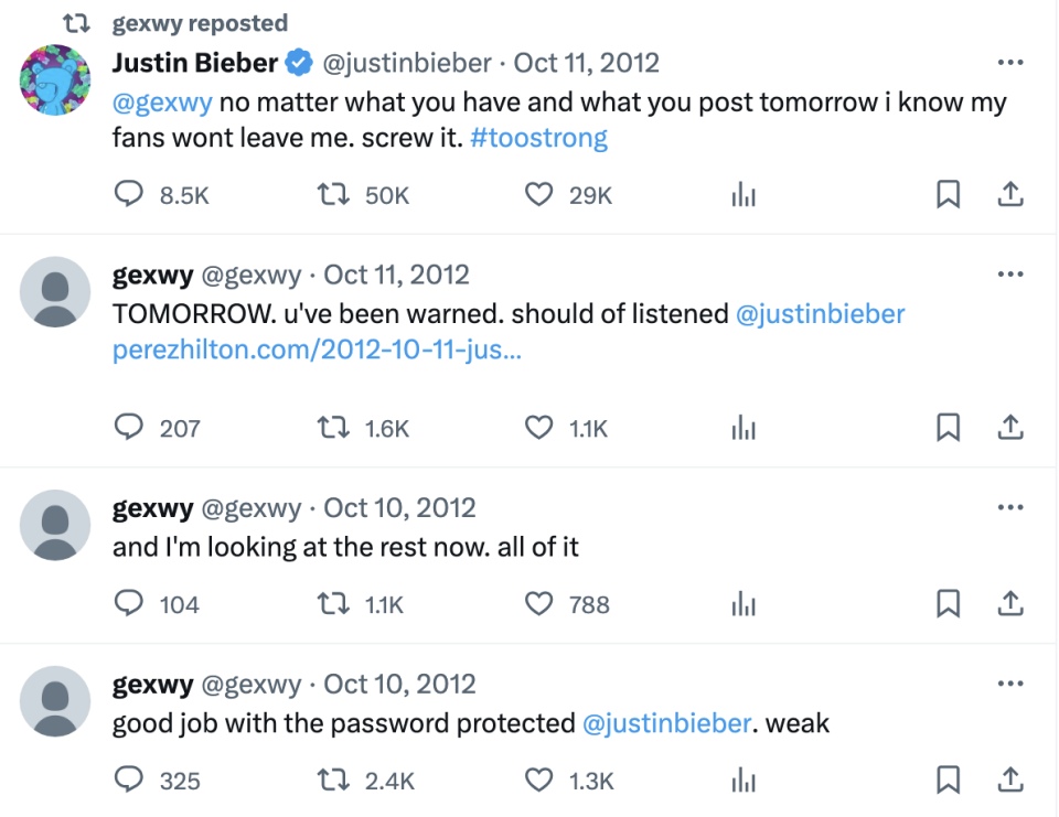 Screenshots of gexwy's tweets