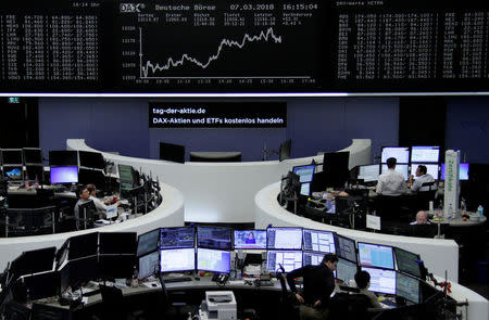 The German share price index, DAX board, is seen at the stock exchange in Frankfurt, Germany, March 7, 2018. REUTERS/Staff/Remote