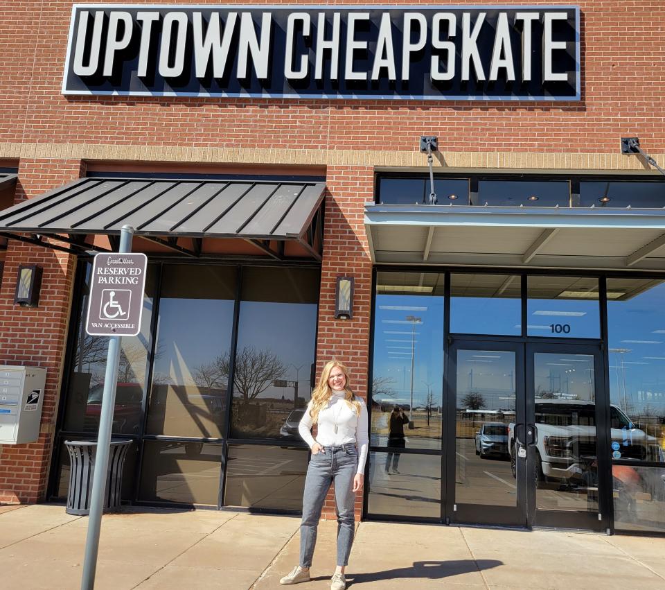 Tricia Vitela stands in front of her upcoming store, Uptown Cheapskate at 5027 Milwaukee Ave., on Thursday, March 3, 2023.