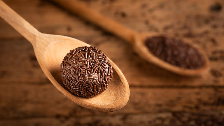 Brigadeiro on a spoon