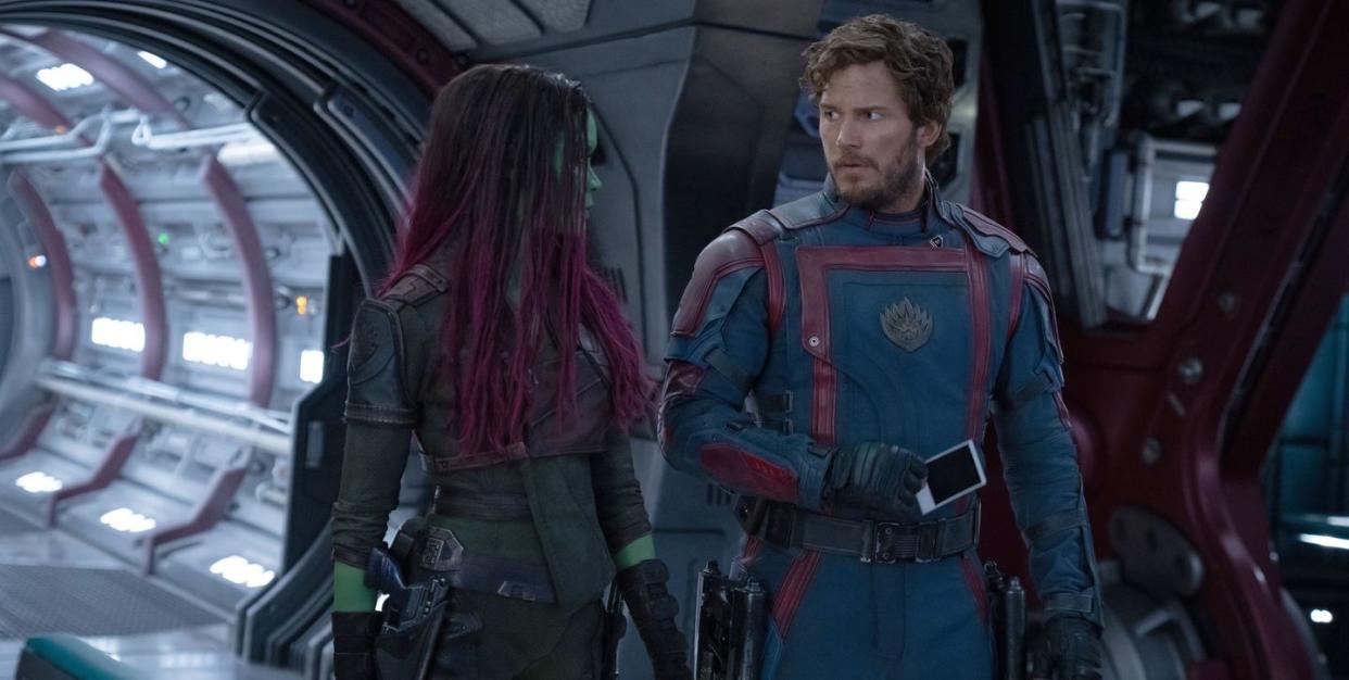 zoe saldana and chris pratt , guardians of the galaxy vol 3