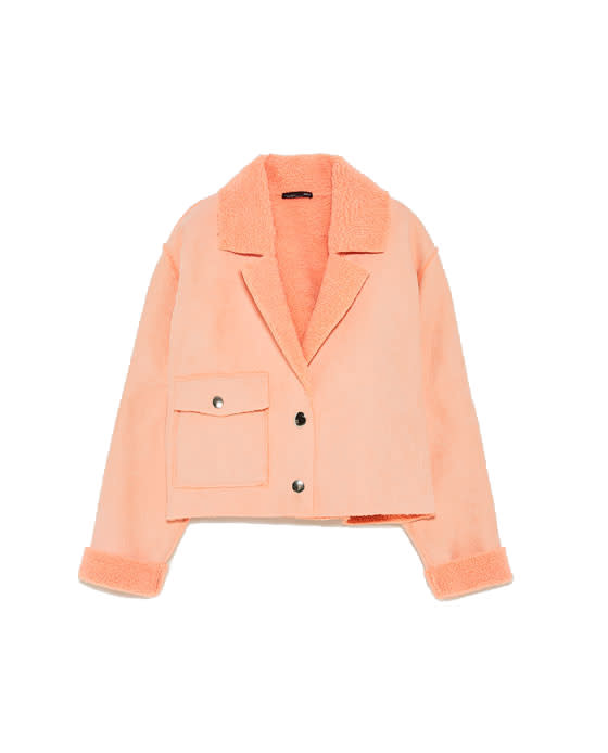 <p>Good news, shearling has made a major comeback for a second season running. We have our eyes on this pastel hued cropped jacket from Zara. And we’re pretty sure others have their hearts set on it too… <br><em><a rel="nofollow noopener" href="https://www.zara.com/uk/en/woman/new-in/fleece-jacket-c840002p5166613.html" target="_blank" data-ylk="slk:Zara;elm:context_link;itc:0;sec:content-canvas" class="link ">Zara</a>, £29.99</em> </p>