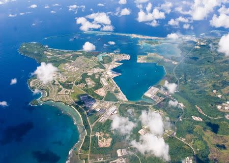 FILE PHOTO: An aerial view of U.S. Naval Base Guam September 20, 2006. U.S. Navy/Handout/File Photo via REUTERS.