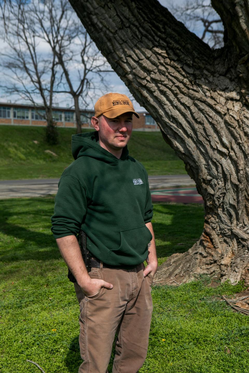 Allen Carl, owner of Muddy Waters Wildlife Control, stands in Yochtangee Park on Mar 29, 2024, in Chillicothe, Ohio.