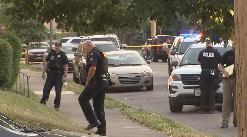 Dayton police investigate a shooting that left a man dead and sent four others to area hospitals Sunday on Superior Avenue. (Nate Russell/Staff)