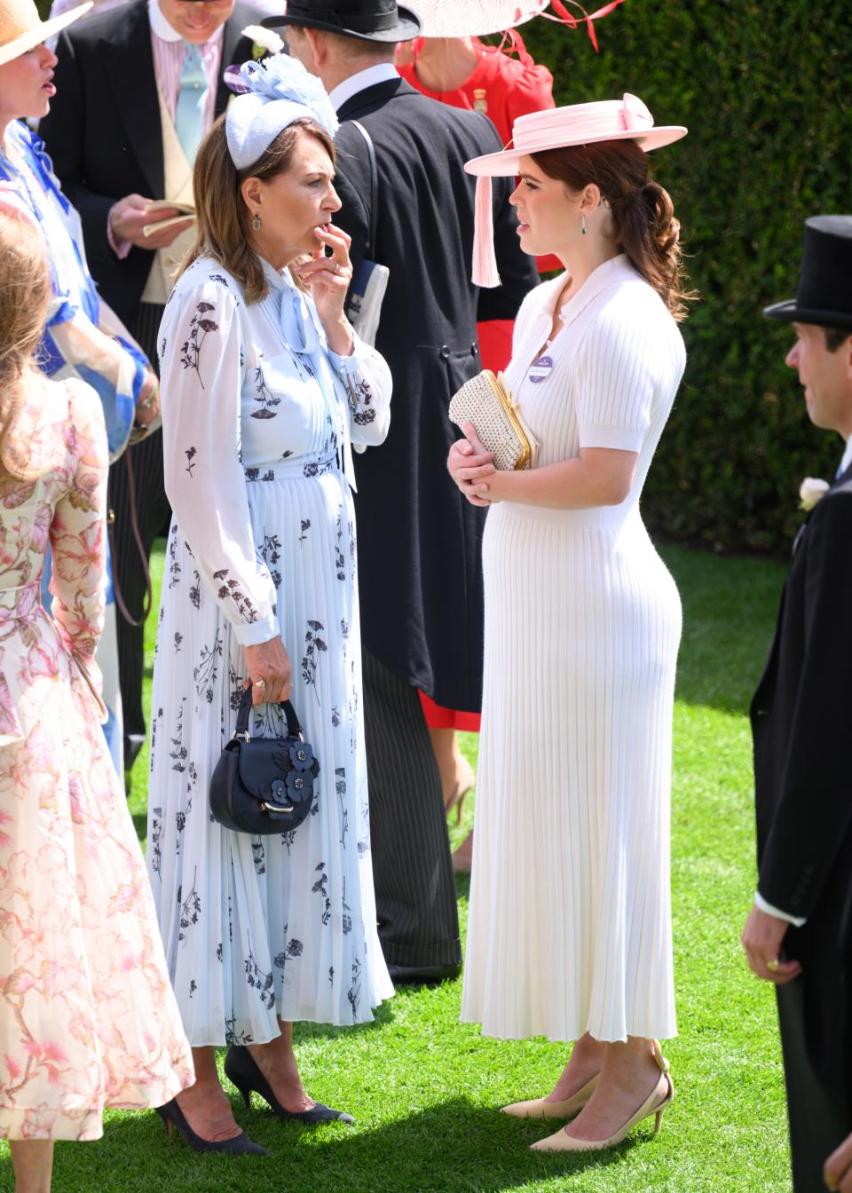 ASCOT, ENGLAND - JUNE 19: Carole Middleton and Princess Eugenie of York attend day two of Royal Ascot 2024 at Ascot Racecourse on June 19, 2024 in Ascot, England. (Photo by Karwai Tang/WireImage)