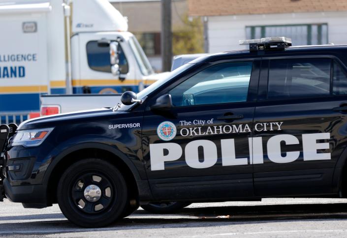 Police unit parked outside of the Oklahoma City Police Headquarters, downtown, Thursday, March 19, 2020.  [Photo by Doug Hoke/The Oklahoman]