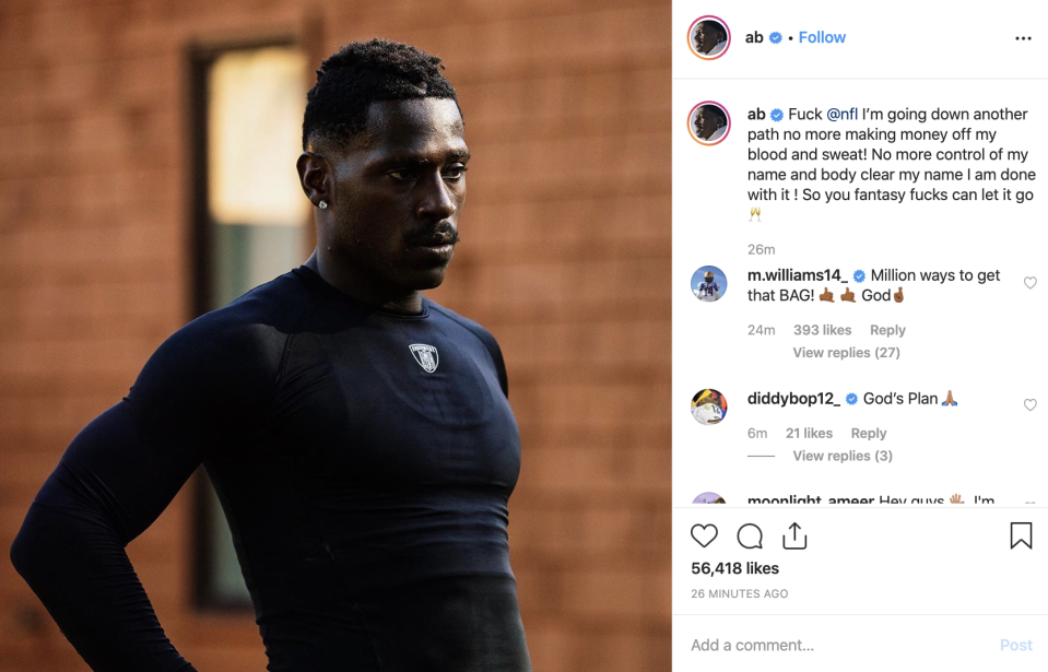 Antonio Brown's now-deleted Instagram post, in which he trashed and then quit the NFL. (Instagram)