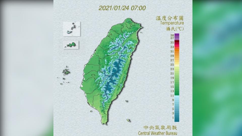 北部、東半部白天溫度低，中南部日夜溫差大。（圖／中央氣象局）