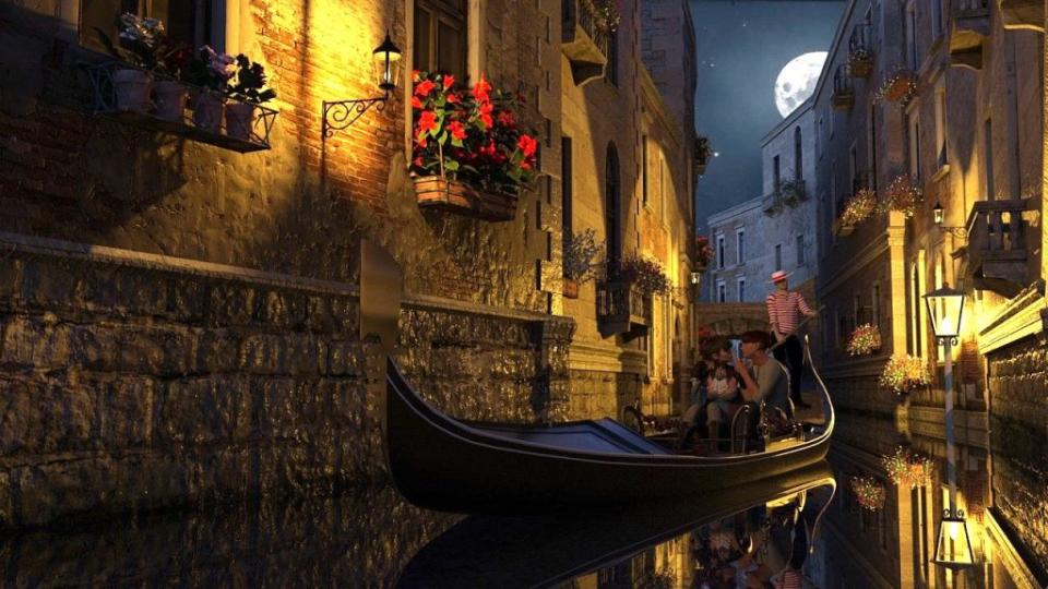 Romantic gondola at night in Venice