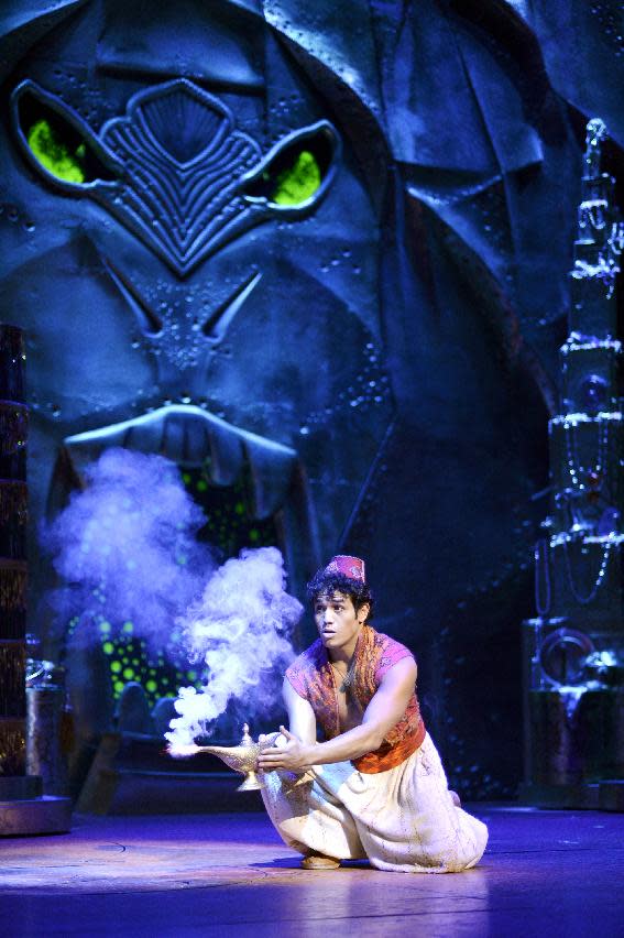 This undated image released by Disney Theatrical Productions shows Adam Jacobs during a production of the musical "Aladdin." (AP Photo/Disney Theatrical Productions, Deen van Meer)