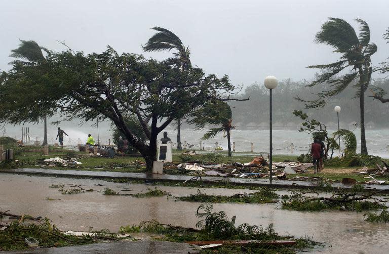 Scattered debris lies along the coast, caused by Super Cyclone Pam, in the Vanuatu capital of Port Vila, on March 14, 2015