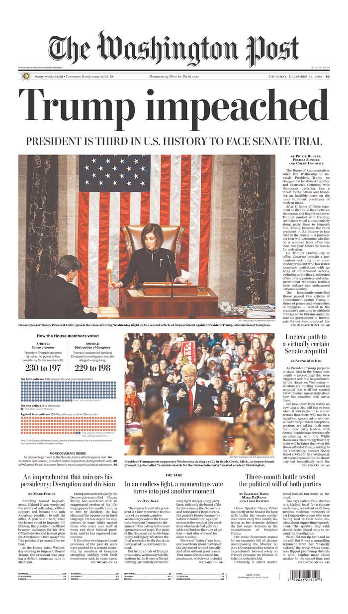 The front page of Thursday's Washington Post. (Newseum.org)