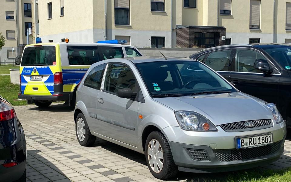 A silver Ford Fiesta parked outside the block of flats in Potsdam - Bergmann