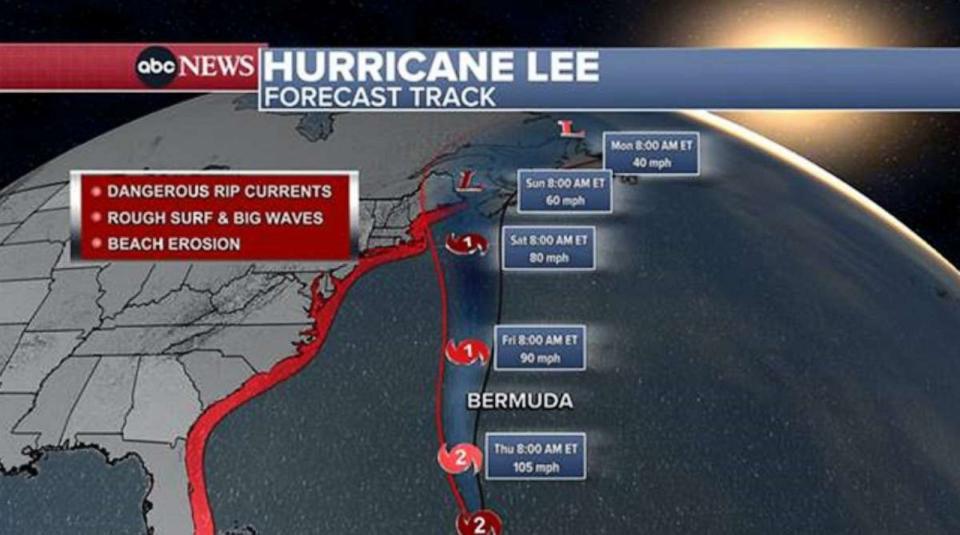 PHOTO: Hurricane Lee forecast track graphic (ABC News)