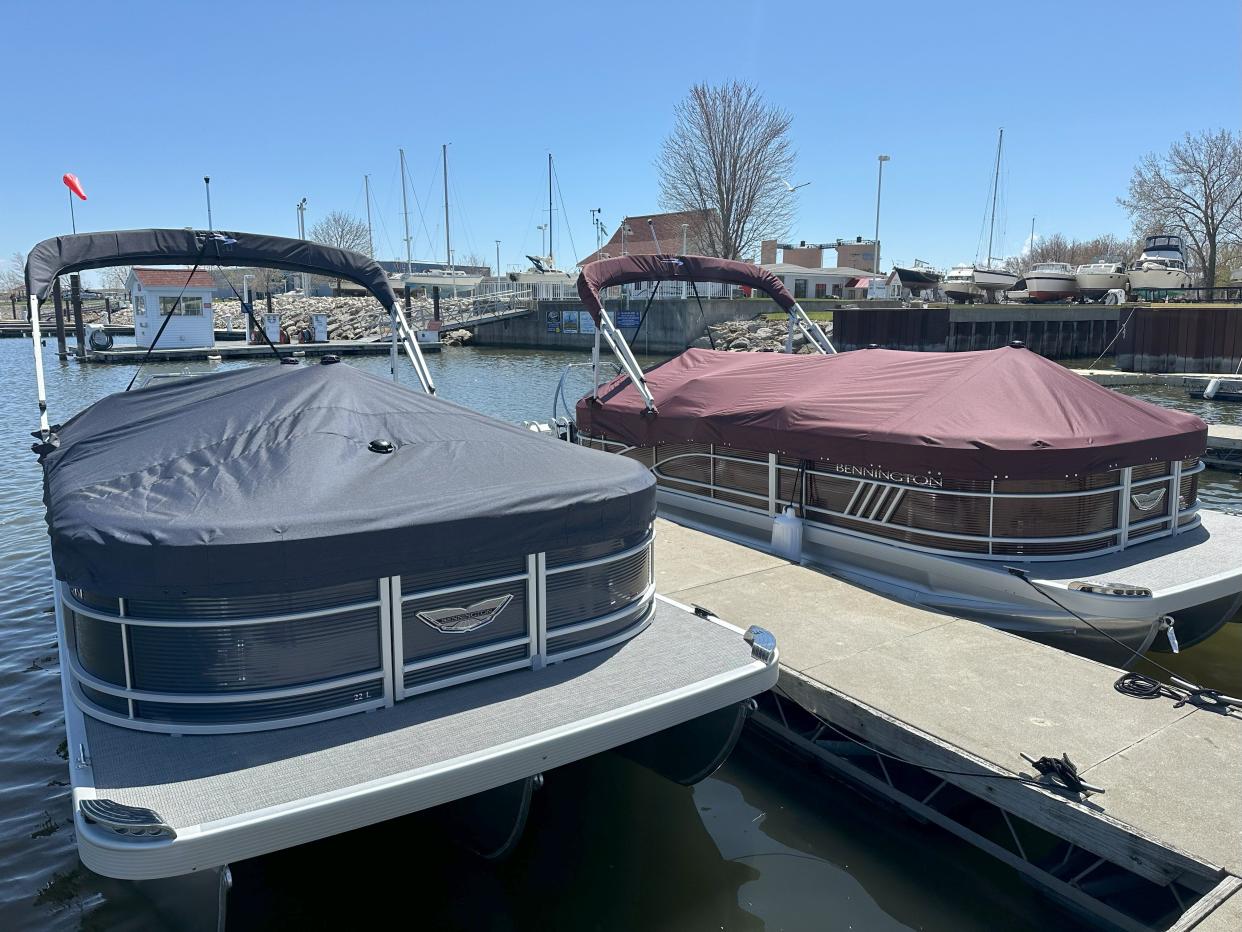 Pontoons are some of the boats that can be used by members at South Bay Marina, located at 101 Bay Beach Road, in Green Bay.