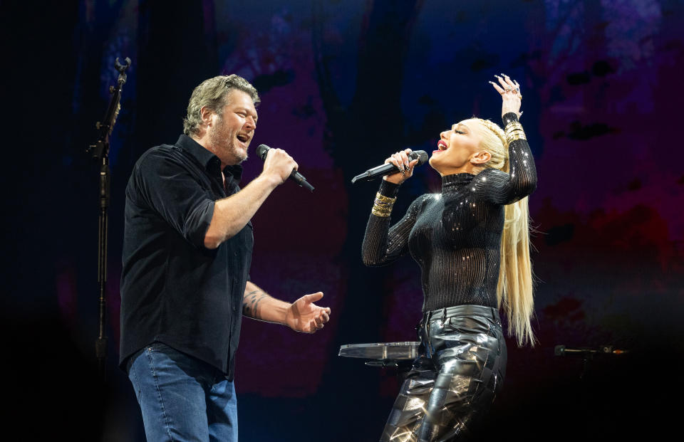 Blake Shelton and Gwen Stefani perform onstage at Bud Light Super Bowl LVI Music Fest held at Crypto.com Arena on February 11, 2022 in Los Angeles, California. - Credit: Christopher Polk for Variety