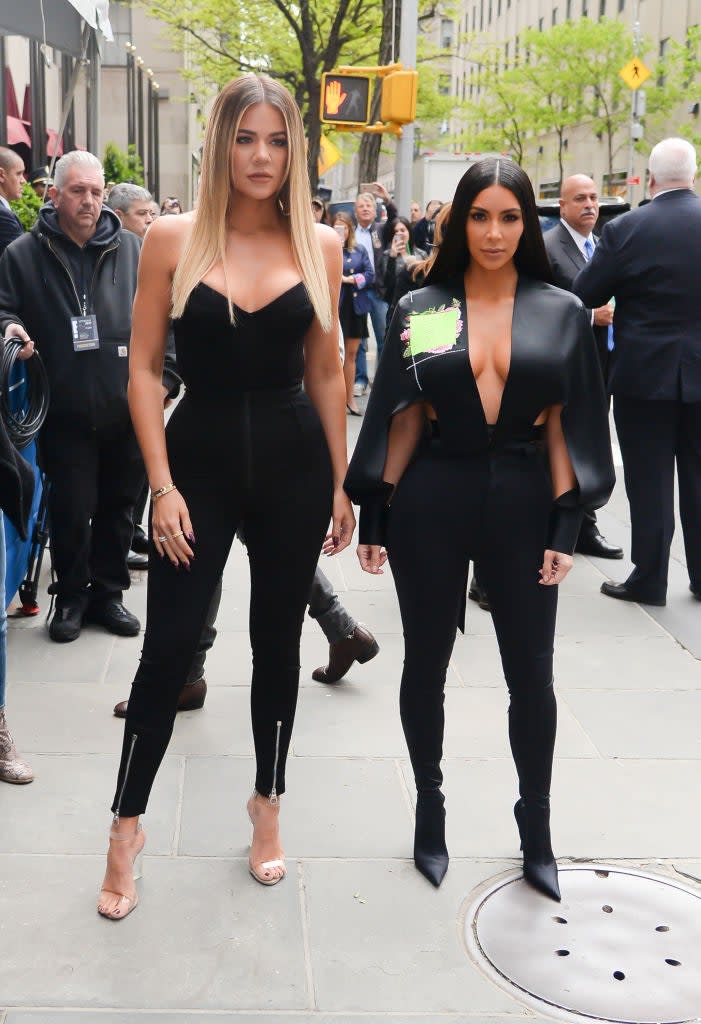  Kim Kardashian and Khloe Kardashian at NBC Upfronts on May 15, 2017 in New York City.
