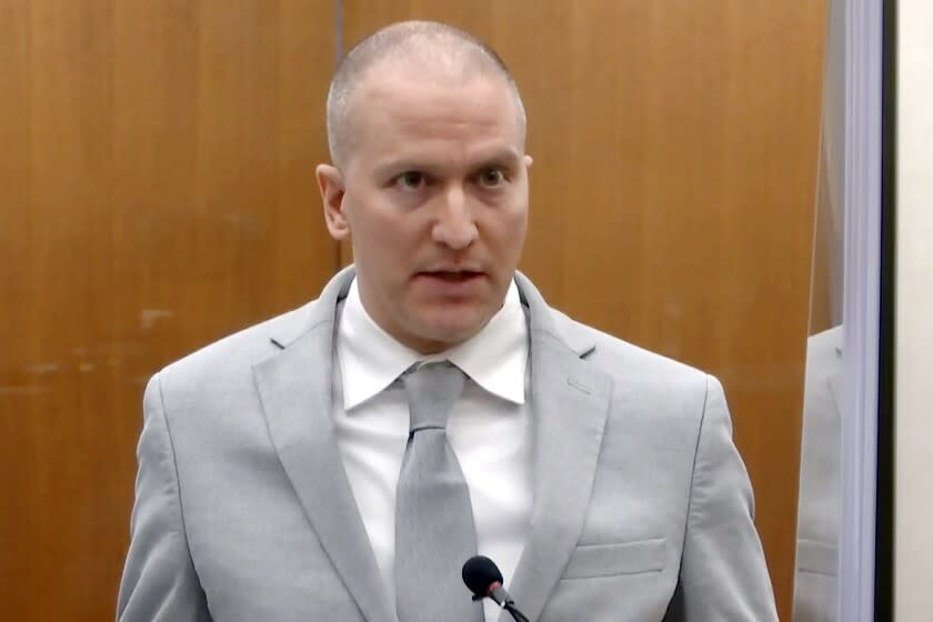 FILE - Former Minneapolis police Officer Derek Chauvin addresses the court as Hennepin County Judge Peter Cahill presides over Chauvin's sentencing at the Hennepin County Courthouse in Minneapolis June 25, 2021. A federal judge will sentence former Minneapolis police officer Derek Chauvin on Thursday, July 7, 2022, for federal civil rights violations in the killing of George Floyd. U.S. District Judge Paul Magnuson on Tuesday, July 5, set Chauvin's sentencing hearing for 2 p.m. Thursday in St. Paul. (Court TV via AP, Pool, File)