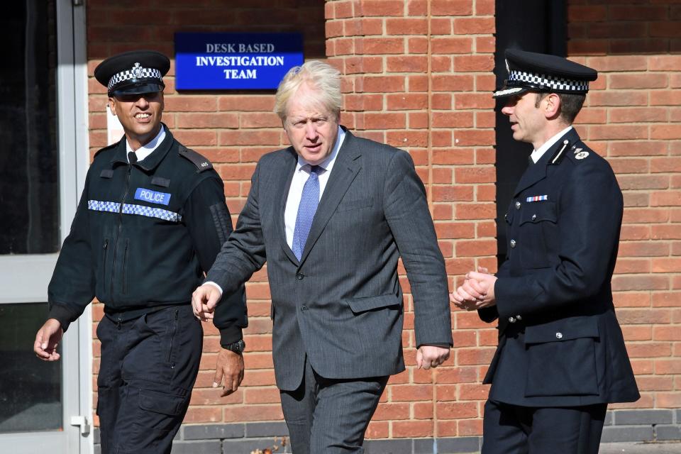 Boris Johnson visits police in Northamptonshire (REUTERS)