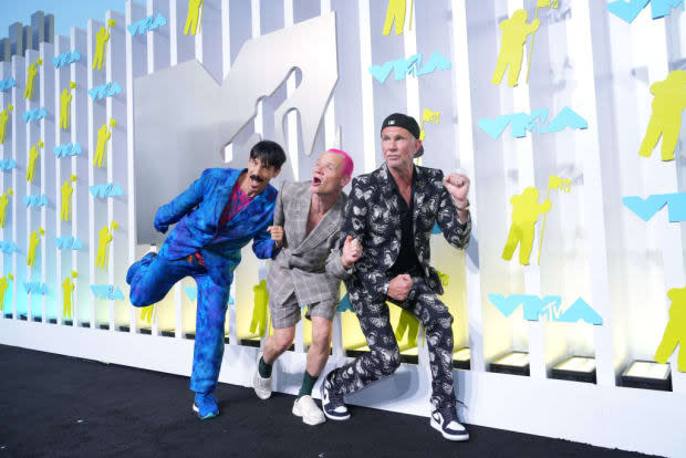 <p> Anthony Kiedis, Flea, and Chad Smith of Red Hot Chili Peppers</p><p>Photo by Kevin Mazur/Getty Images for MTV/Paramount Global</p>