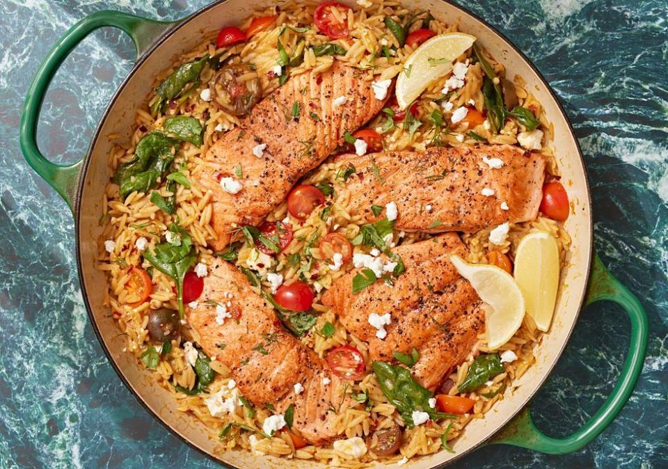 One-Pan Salmon and Orzo