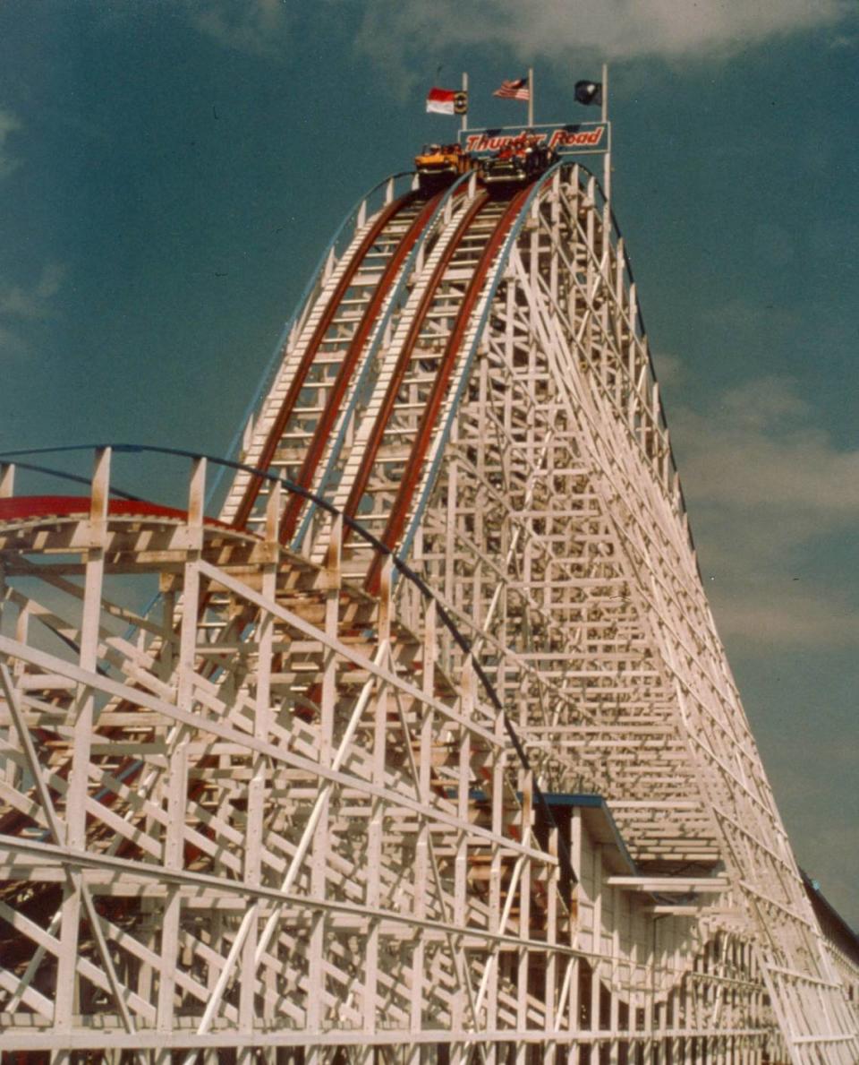 1976 FILE PHOTO: Carowinds Thunder Road roller coaster in 1976. Photo courtesy Carowinds