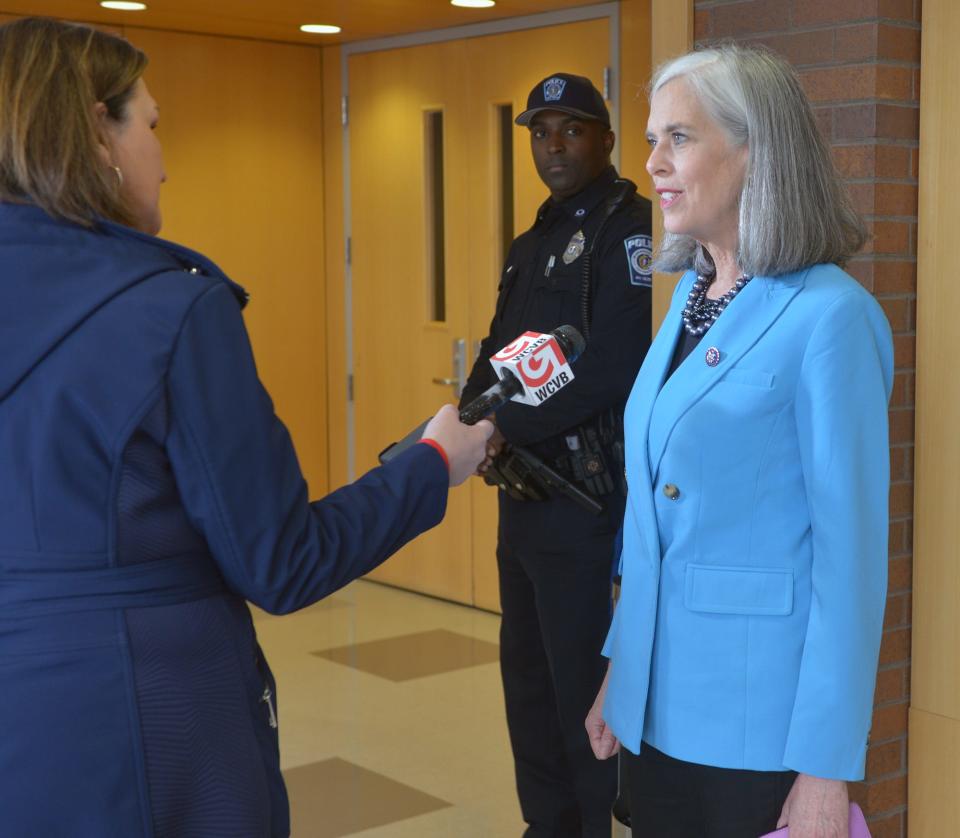 Before U.S. Rep. Katherine Clark announced a $600,000 expansion of the MetroWest Scholars Early Start program Tuesday at Framingham State University, a Boston television reporter asked her about the U.S. Supreme Court leak regarding Roe v. Wade.