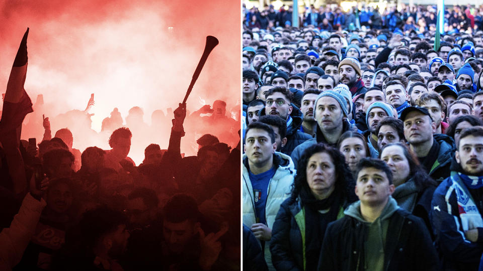 Football fans, pictured here packed onto Lygon Sreeet in Melbourne to watch the Euro 2020 final.