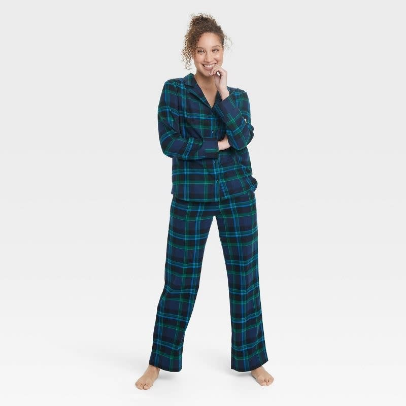 model in the plaid pajamas