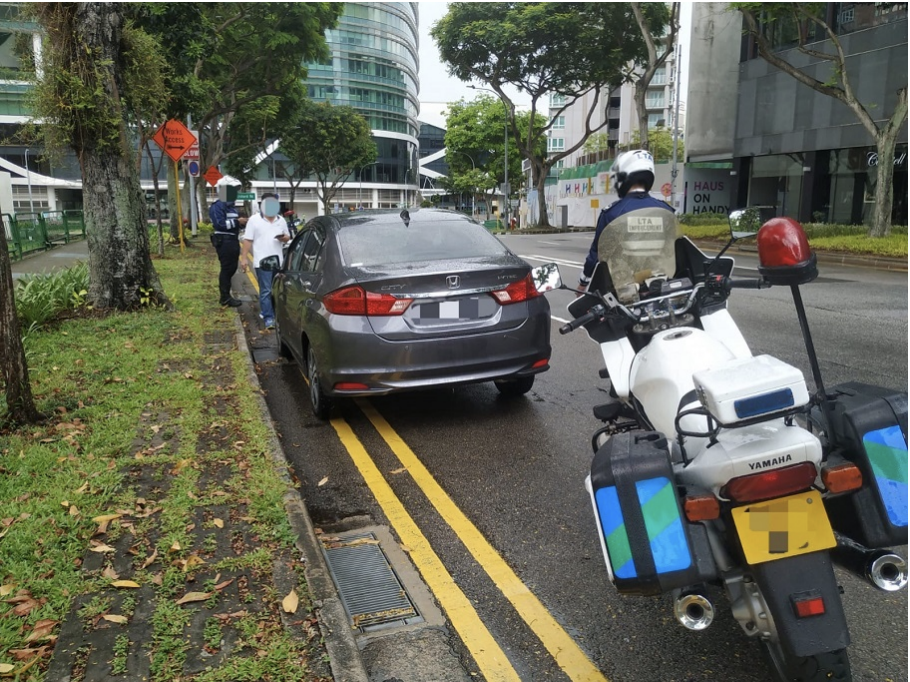 Ng's car along Handy Road during LTA enforcement operations. (PHOTO: Land Transport Authority)