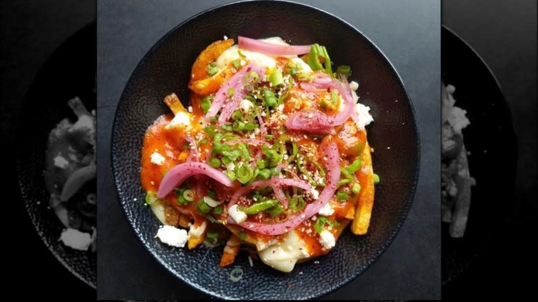 kimchi poutine in a bowl