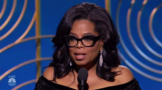 Oprah Winfrey at the Golden Globes. (Photo: NBC)