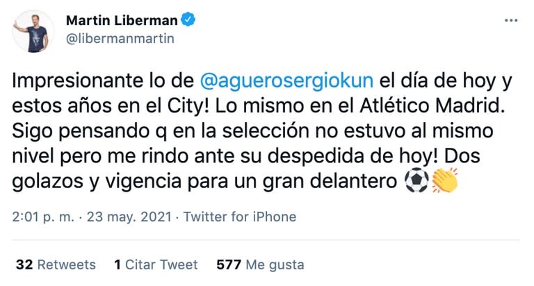 La reflexión de Martín Liberman sobre la carrera de Agüero