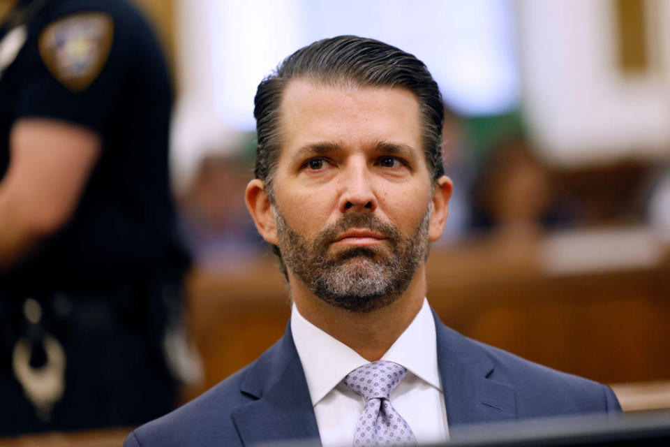 Donald Trump Jr. sits in the courtroom for his family's civil fraud trial at New York State Supreme Court on Nov. 13, 2023. / Credit: Michael M. Santiago/Getty Images