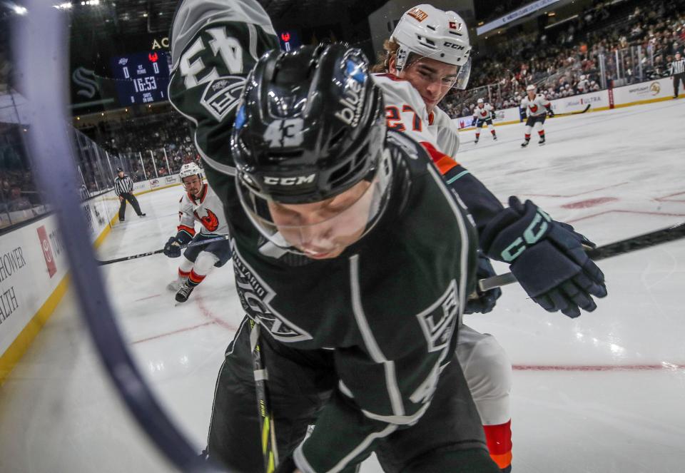 The Coachella Valley Firebirds play the Ontario Reign at Acrisure Arena in Palm Desert, Calif., Oct. 25, 2023.