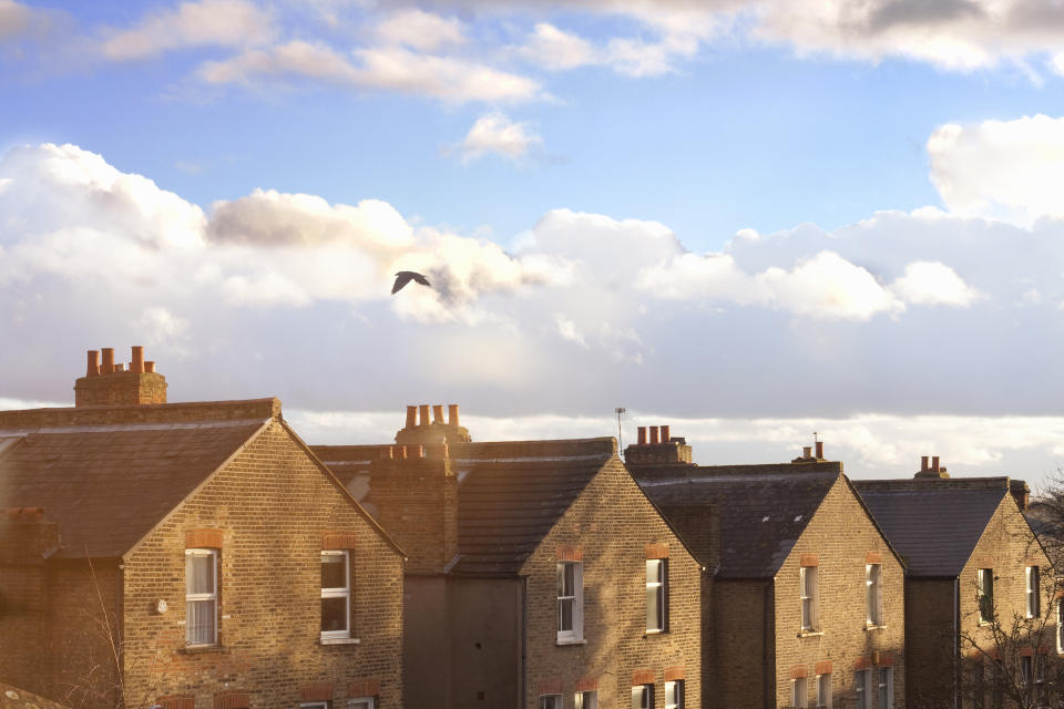 A row of terraced house rooftops