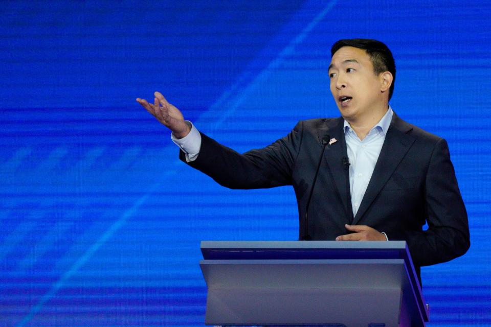 Entrepreneur Andrew Yang at the Democratic debate in Houston on Sept. 12, 2019.