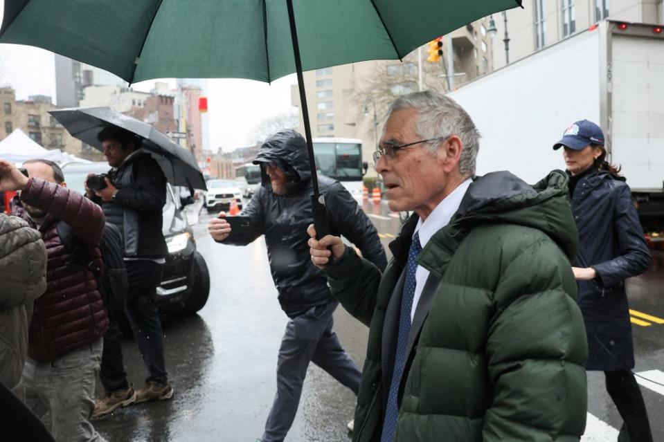Joseph Bankman walking outside federal court in New York City, after his son’s fraud conviction. REUTERS