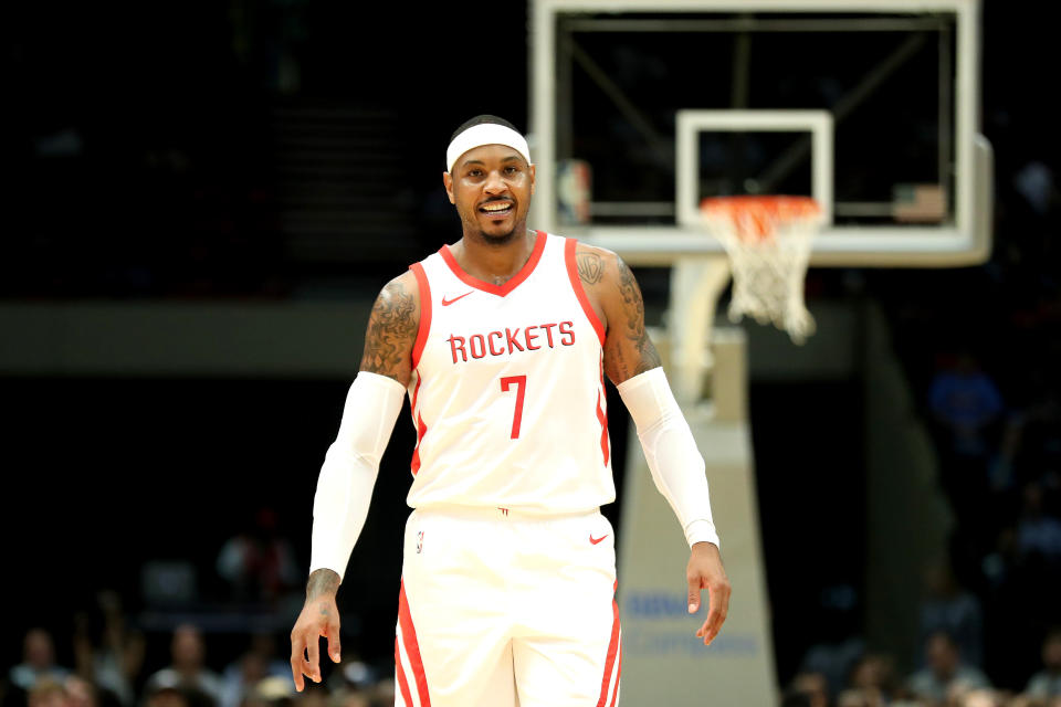 Carmelo Anthony can’t pass up three-pointers on the Rockets. (Photo by Joe Murphy/NBAE via Getty Images)