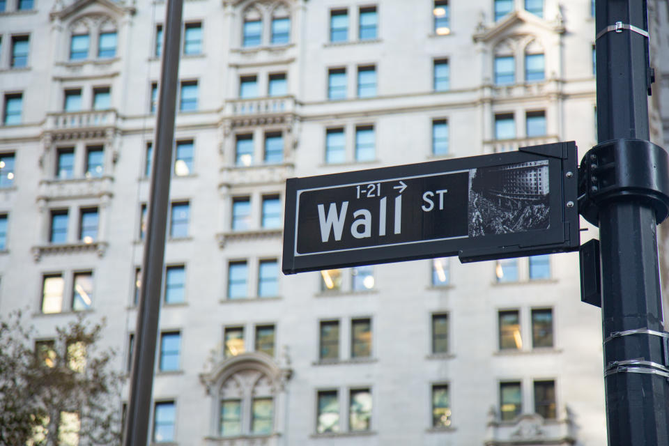 FTSE and Wall Street is down on Thursday: Street sign at Wall St, New York