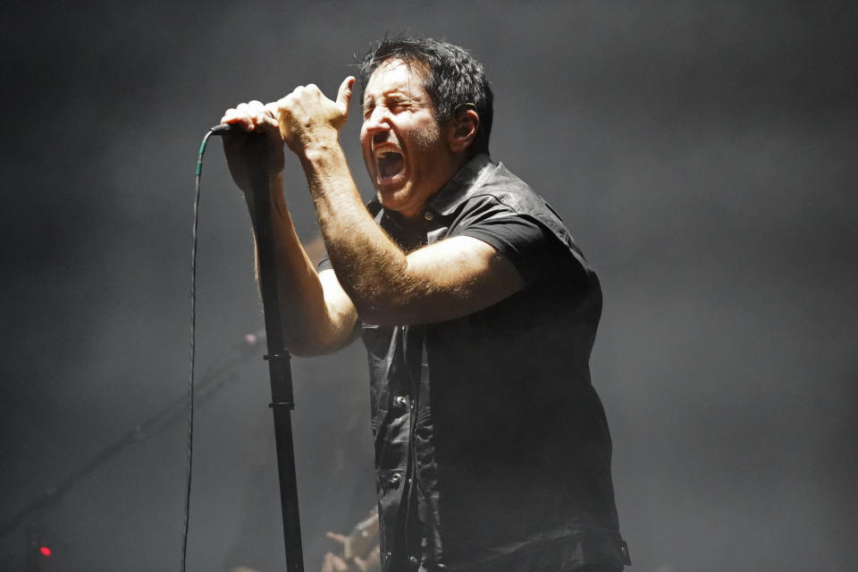 FILE - Trent Reznor of Nine Inch Nails performs on day three of Riot Fest on Sunday, Sept. 18, 2022, at Douglass Park in Chicago. Reznor turns 59 on May 17. (Photo by Rob Grabowski/Invision/AP, File)